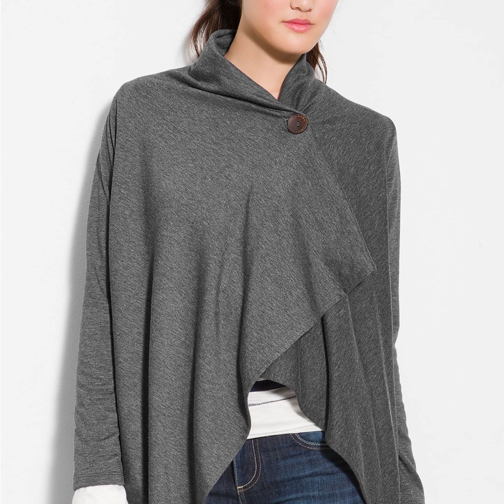 Bobeau one button fleece wrap cardigan